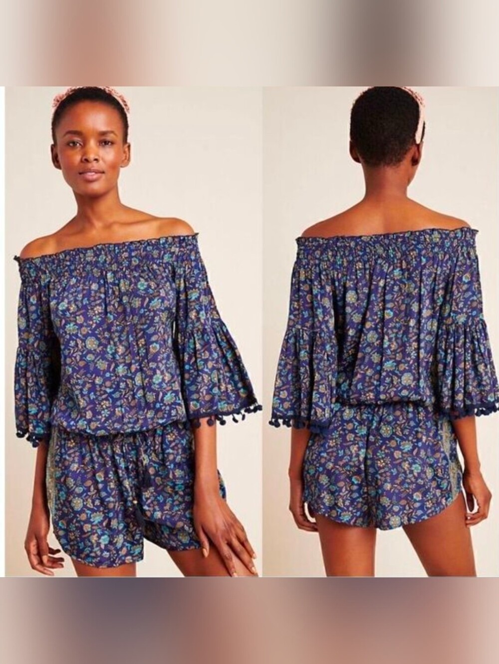 Anthropologieโ Raga Kassie Hippie Boho Chic Pom Pom Romper Jumpsuit Size S